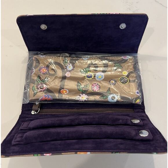 NEW St Jude Rose Metallic Gold Trifold Travel Jewelry Case Pouch Flower Vine - Picture 2 of 9